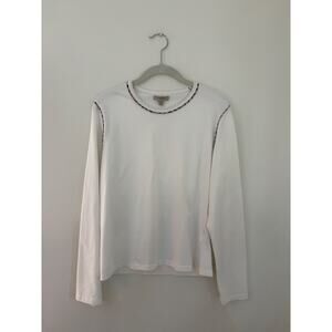 Burberry London White XL Long sleeve T-Shirt Womens Nova Check Trim